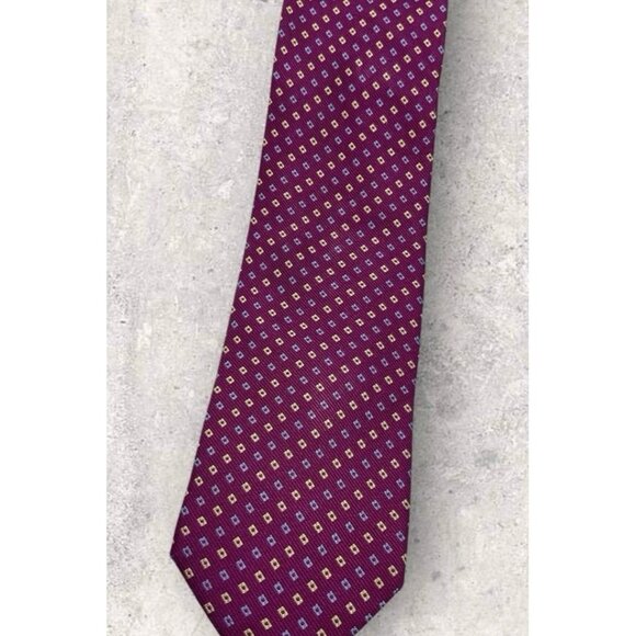 Burgundy Silk Tie In A Twill Weave - Gold Striped Necktie - Mond NODUS Silk Tie ITALY XL Burgundy Purple Gold Geometric W:3.2\